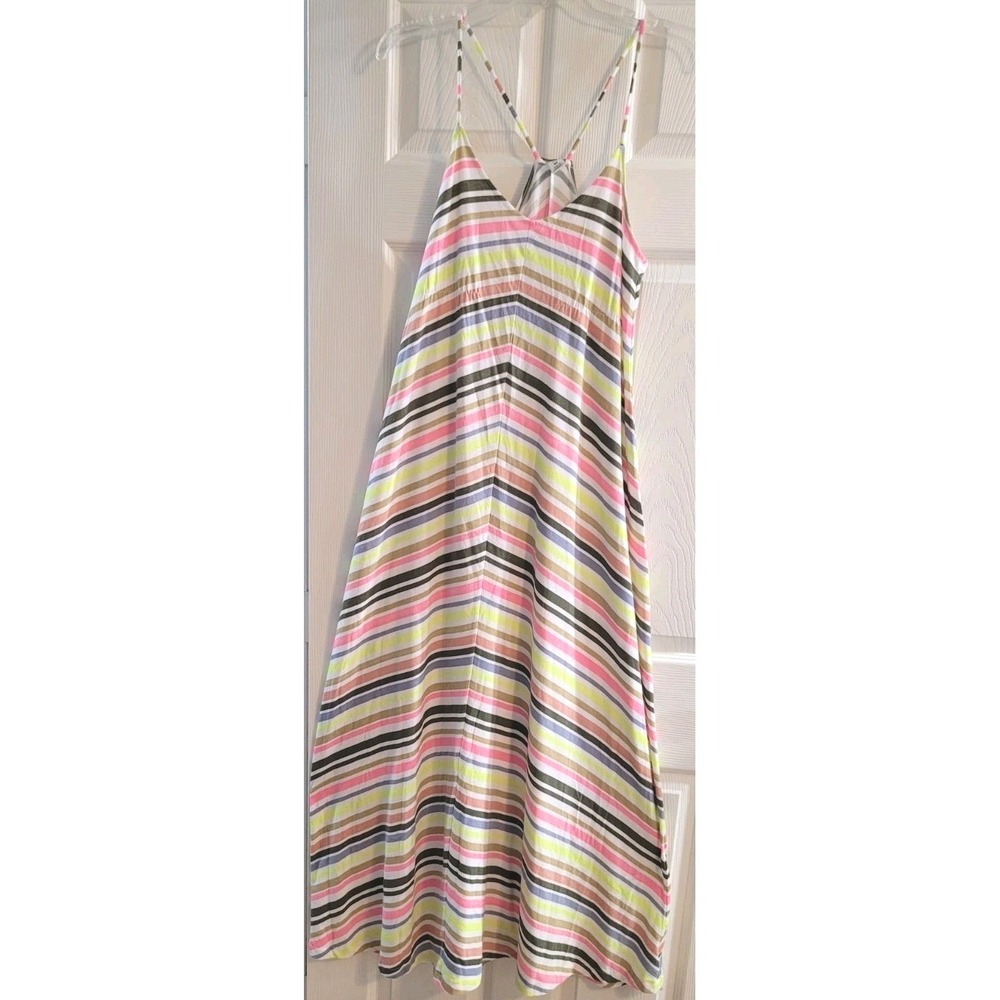 Old Navy Pastel Striped Maxi Dress Spaghetti Strap Racerback Sundress Medium‎